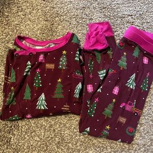 Little Sleepies Burgundy and Pink Christmas Pajama Set